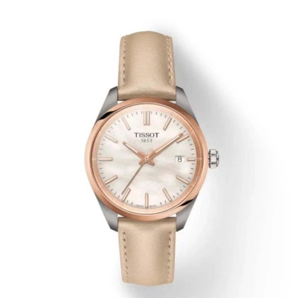 NWT Tissot PR 100 34MM Watch with Cream Strap and White MOP Dial